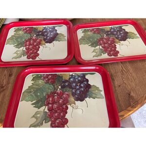 Vintage‎ Red Serving Trays Set 3 Grapes Design Kitchen Decor
